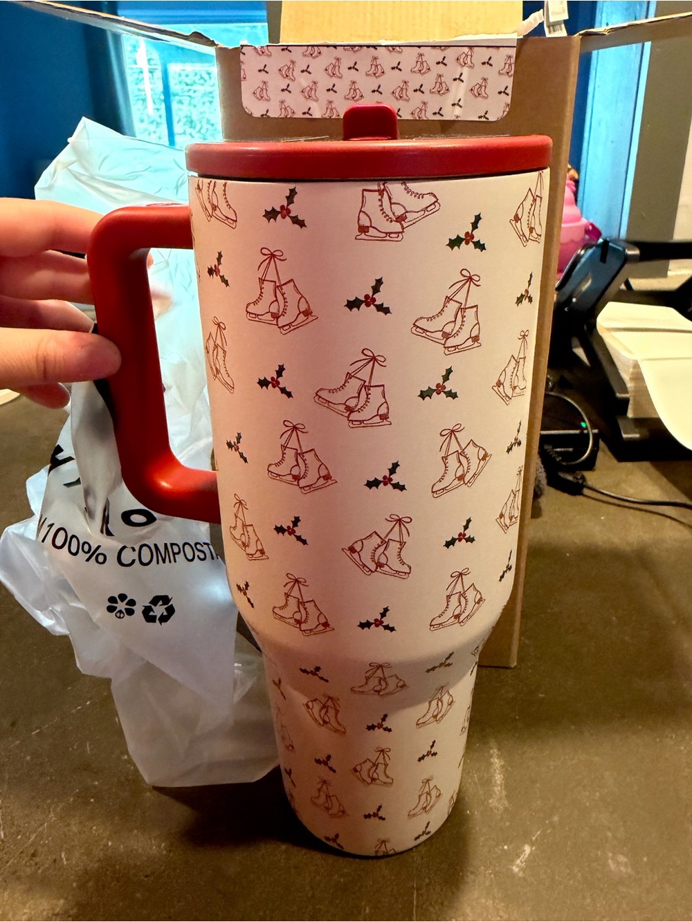 Holiday Ice Skate Travel Mug - Red Handle